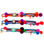 Dana Levy Hamsa Hand Lucky Charm Pompom Bracelets - Emerald Black Aqua