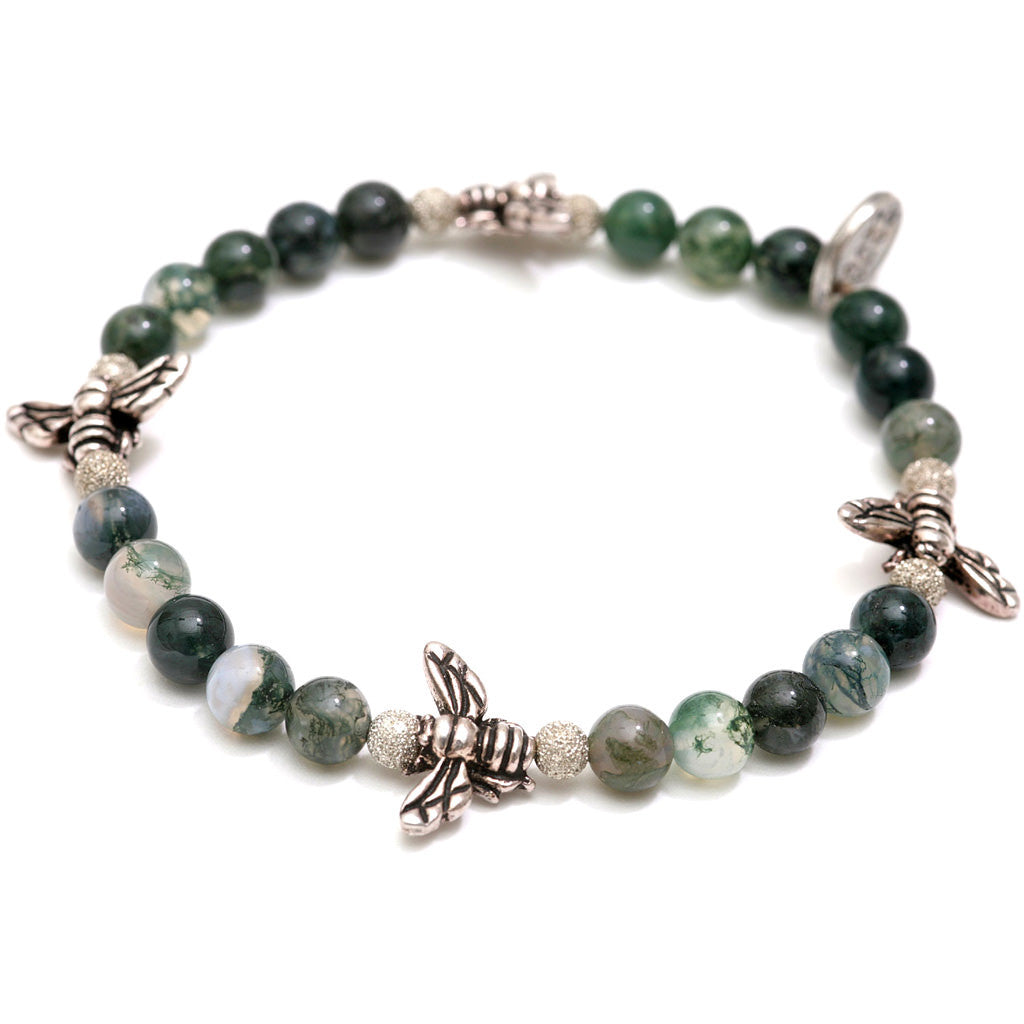 Dana Levy Fly Charms Gemstone Bracelet - Silver Moss Agate