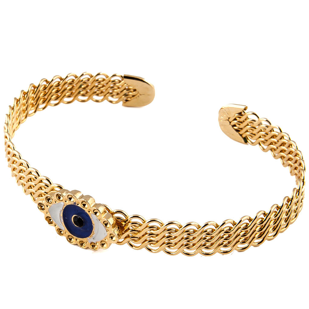 Dana Levy enamel evil eye charm mesh cuff bracelet - Gold