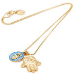 Dana Levy Enamel Hamsa Hand Deco Hamsa Hand Pendant Ball Chain Necklace - Gold and Blue