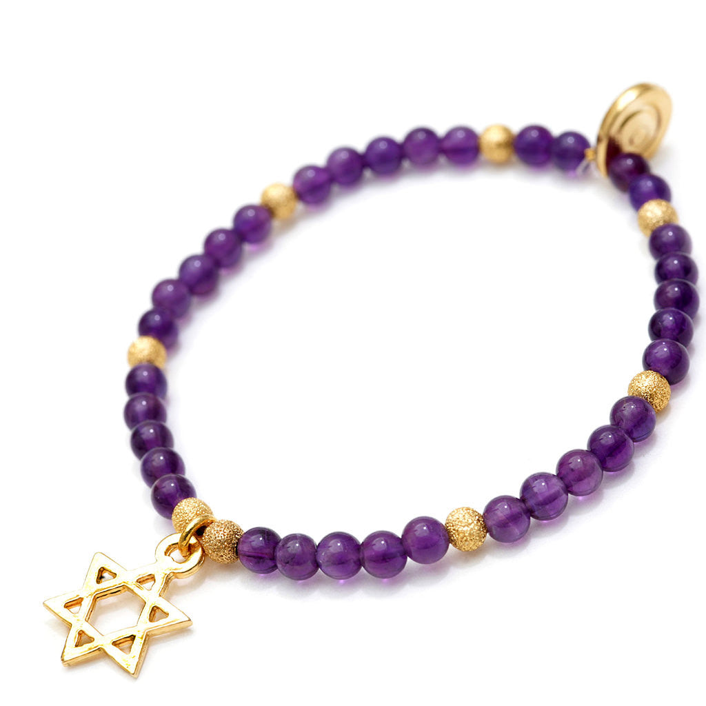 Dana Levy Star of David Charm Gemstone Bracelet - Gold Amethyst