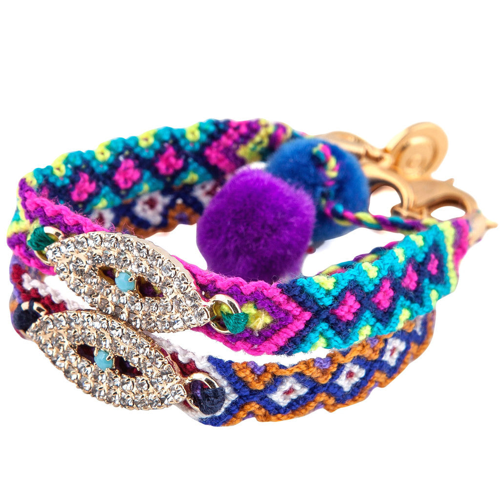 Dana Levy Double Diamante Evil Eye Charm Friendship Bracelets Pair