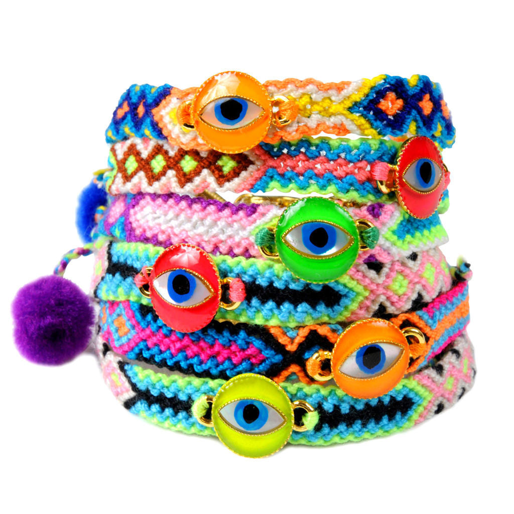 Dana Levy Limited Edition Neon Enamel Evil Eye Token Friendship Bracelets Stack