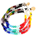 Dana Levy Round Mini Evil Eye Charm Rainbow Glass Bead Bracelet - Stack