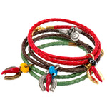 Dana Levy Cornicello Horseshoe Evil Eye Double Leather Braid Bracelets Stack