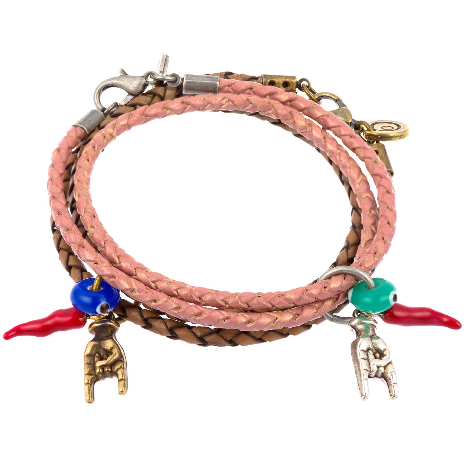 Dana Levy Cornicello Mano Hand Evil Eye Double Leather Braid Bracelet - Group
