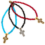 Dana Levy Deco Cross Charm Faceted Glass Bead Bracelets Trio