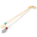 Dana Levy Deco Hamsa Hand Evil Eye Ball Chain Necklace - Gold and Antique Silver