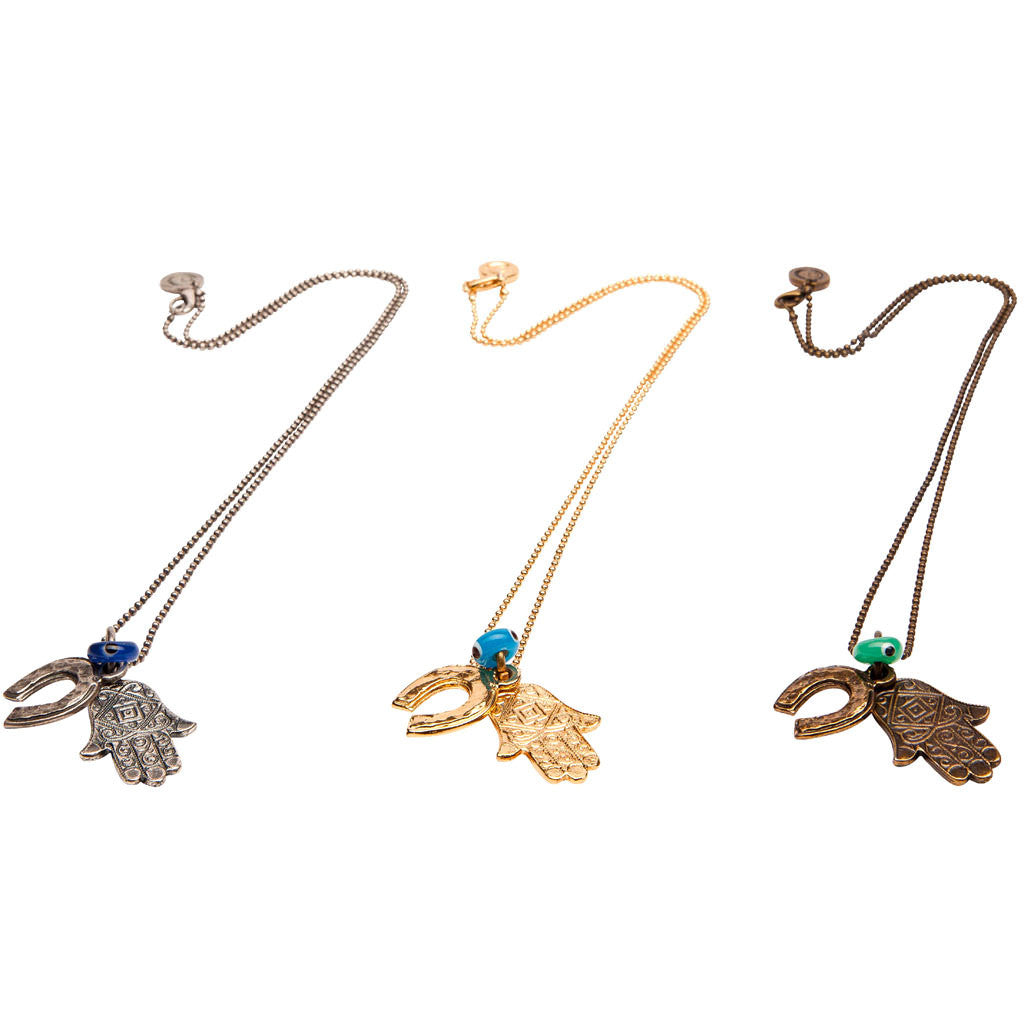 Dana Levy Deco Hamsa Hand Horseshoe Evil Eye Ball Chain Necklace - Group