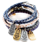 Dana Levy Matryoshka Russian Doll Charm Double Leather Braid Bracelets Stack