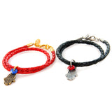 Dana Levy Double Hamsa Hand Evil Eye Leather Braid Bracelets - Red and Black