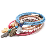 Dana Levy Dove Evil Eye Hamsa Hand Double Leather Braid Bracelets Stack