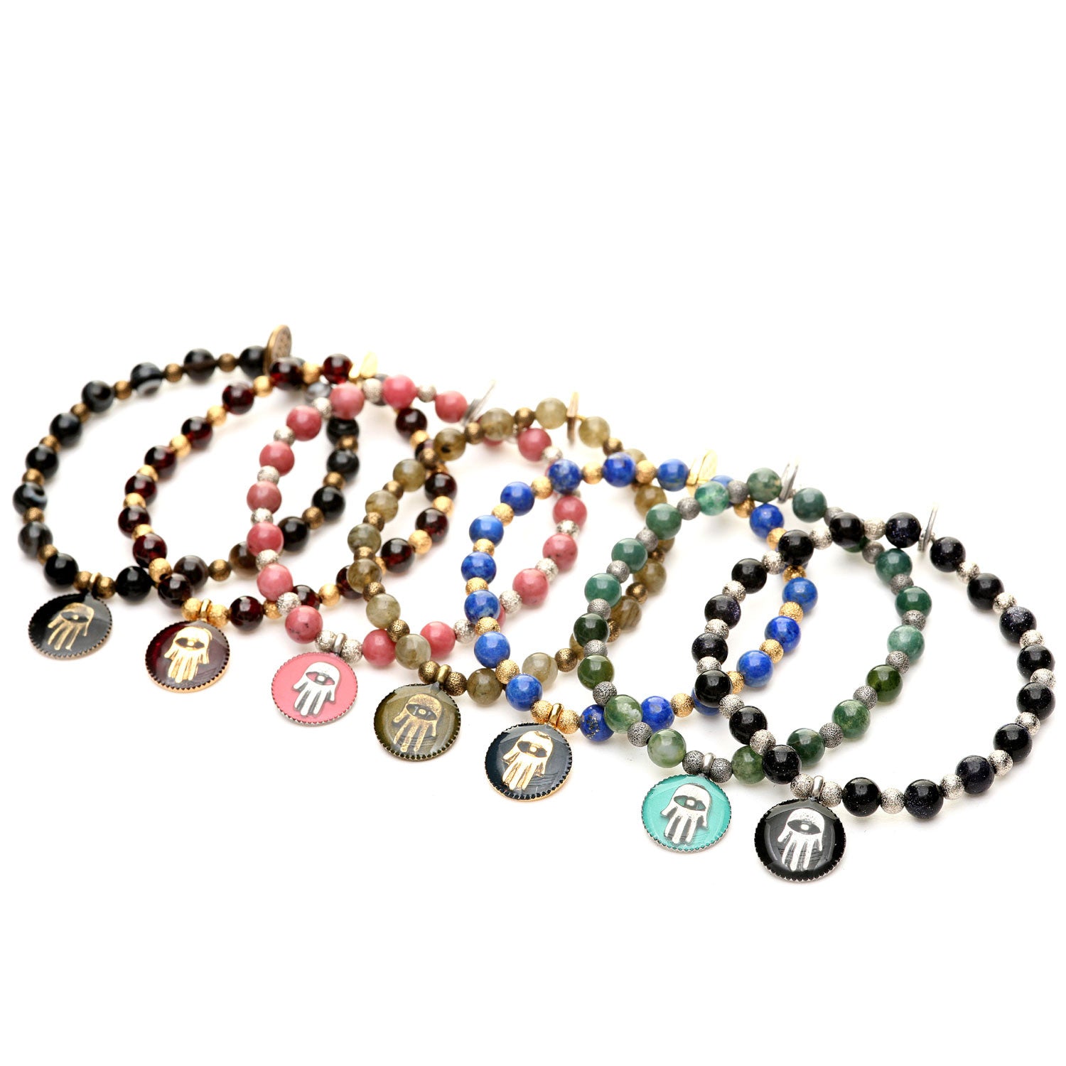 Dana Levy Enamel Hamsa Hand Token Stardust & Gemstone Mix Bracelet - Group Dark 