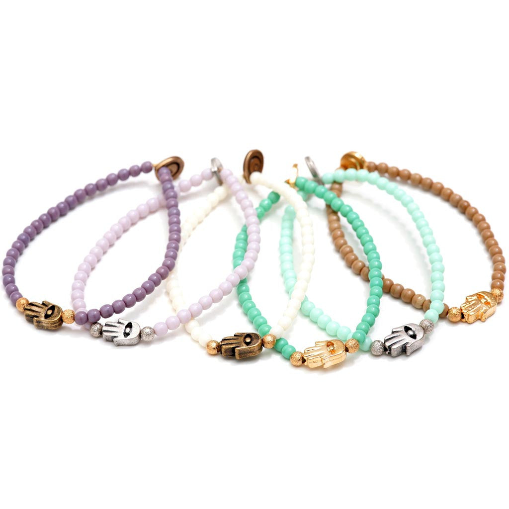 Dana Levy Evil Eye Hamsa Hand Charm Glass Bead Bracelet - Group