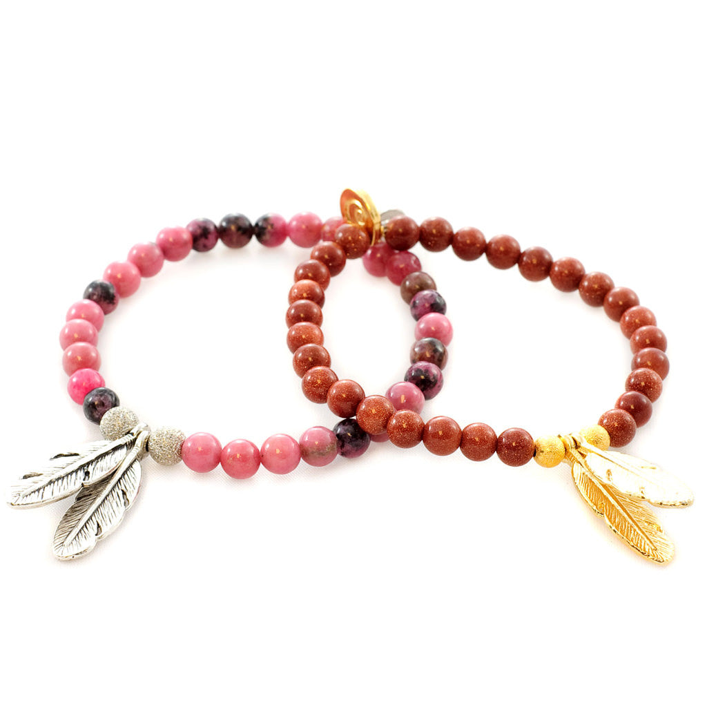 Dana Levy Feather Charm Duo Gemstone Bracelets Duo