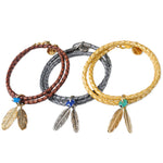 Dana Levy Feather Duo Evil Eye Charm Double Leather Braid Bracelets Trio