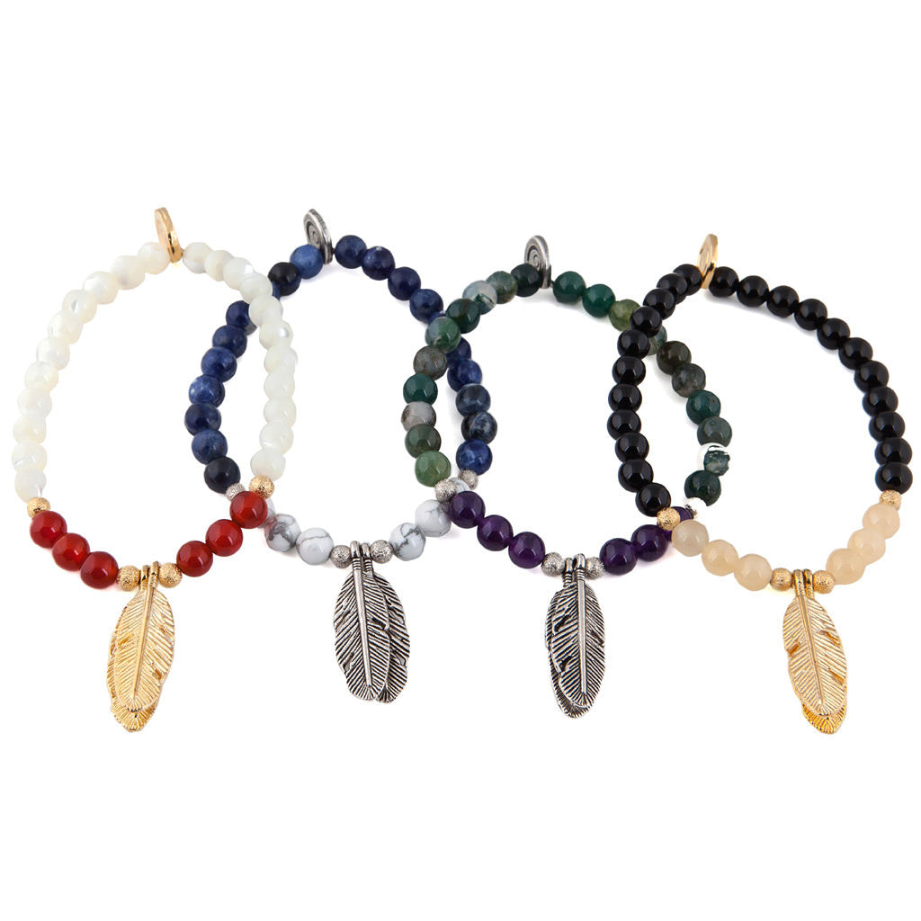 Dana Levy Feather Charm Gemstone Duo Bracelets Group