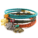 Dana Levy Horse Horseshoe Charm Double Leather Braid Bracelets Stack