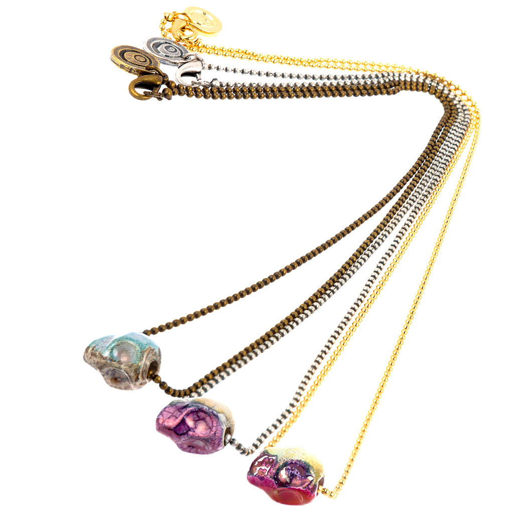 Mini Ceramic Skull Charm Ball Chain Necklace Dana Levy Ltd