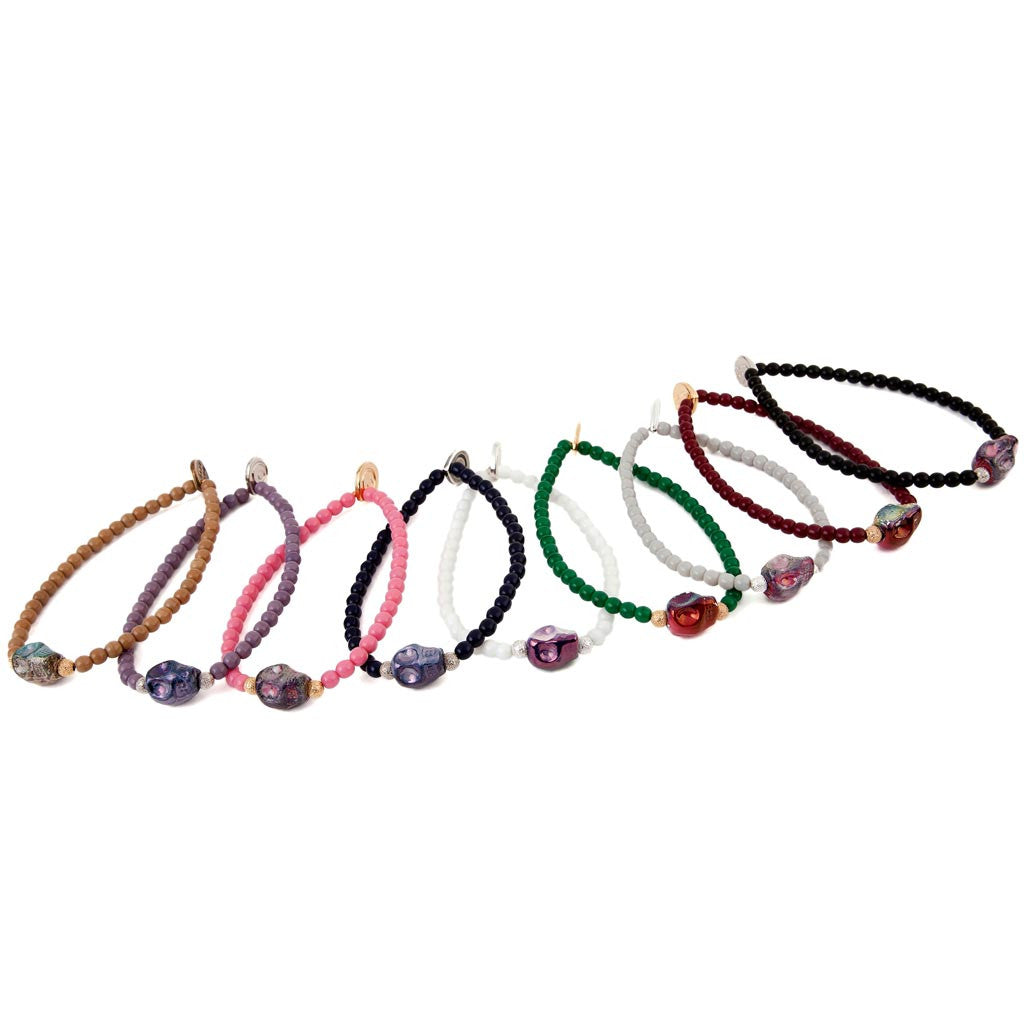 Dana Levy Mini Ceramic Skull Charm Glass Bead Bracelet - Group