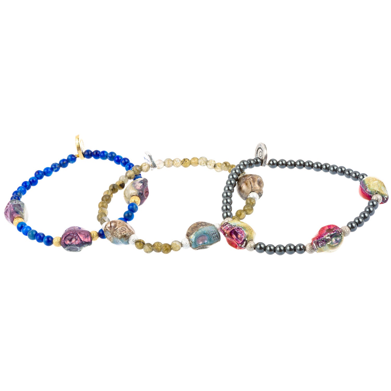 Dana Levy Mini Ceramic Skull Charm Trio Gemstone Bracelet - Group