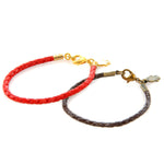 Dana Levy Mini Hamsa Hand Charm Leather Braid Bracelets Duo