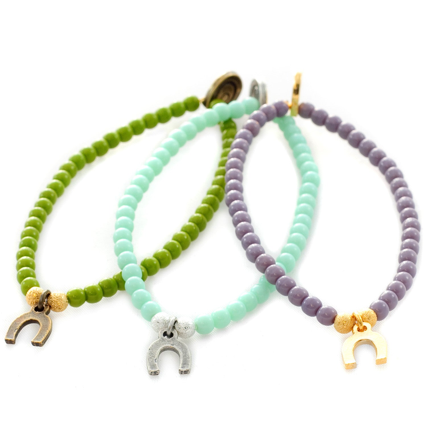 Dana Levy Mini Horseshoe Charm Glass Bead Bracelet - Group