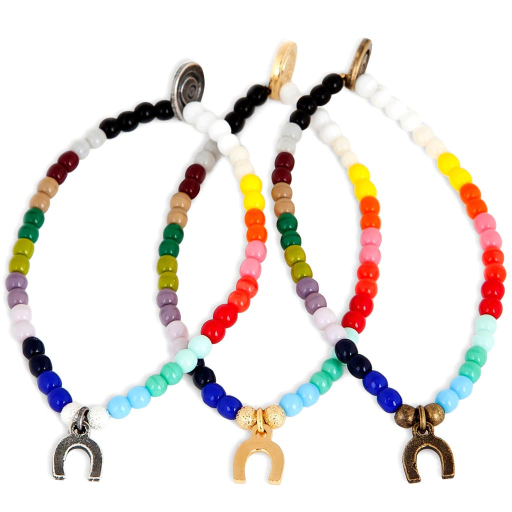 Dana Levy Mini Horseshoe Charm Rainbow Glass Bead Bracelets - Group