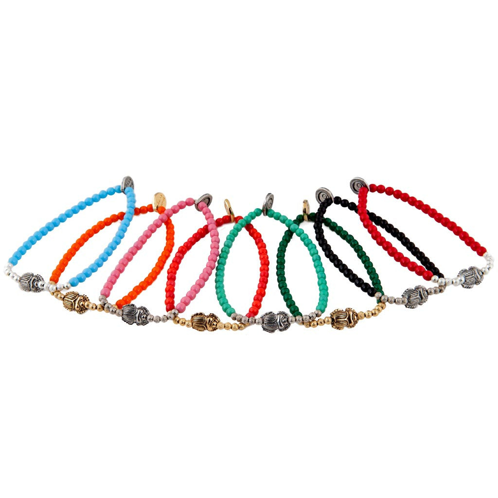 Dana Levy Mini Scarab Beetle Charm Glass Bead Bracelet - Group