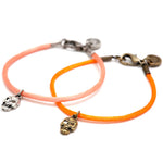 Dana Levy Mini Skull Charm Satin Cord Bracelet - Peach and Neon Orange