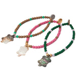 Dana Levy Mother of Pearl Turtle Charm Glass Bead Bracelet - Group