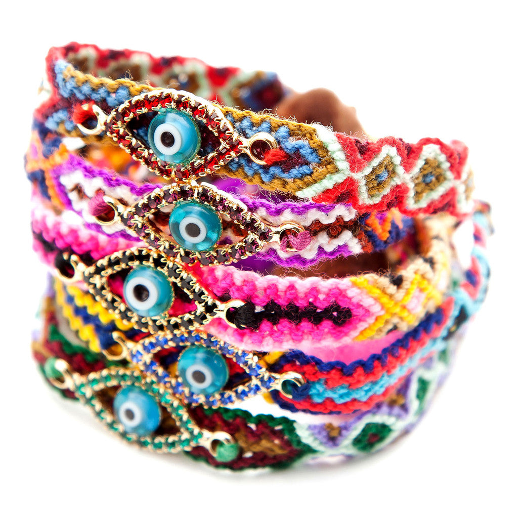 Dana Levy Multicolour Diamante Evil Eye Lucky Charm Friendship Bracelet - Group Pile