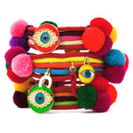 Dana Levy Neon Evil Eye Lucky Charm Pompom Bracelets - Group Pile