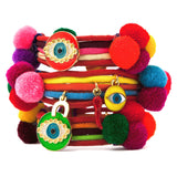 Dana Levy Neon Evil Eye Lucky Charm Pompom Bracelets - Group Pile