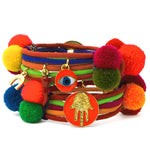 Dana Levy Neon Hamsa Hand Lucky Charm Pompom Bracelet - Neon Orange Both Sides