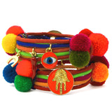 Dana Levy Neon Hamsa Hand Lucky Charm Pompom Bracelet - Neon Orange Both Sides