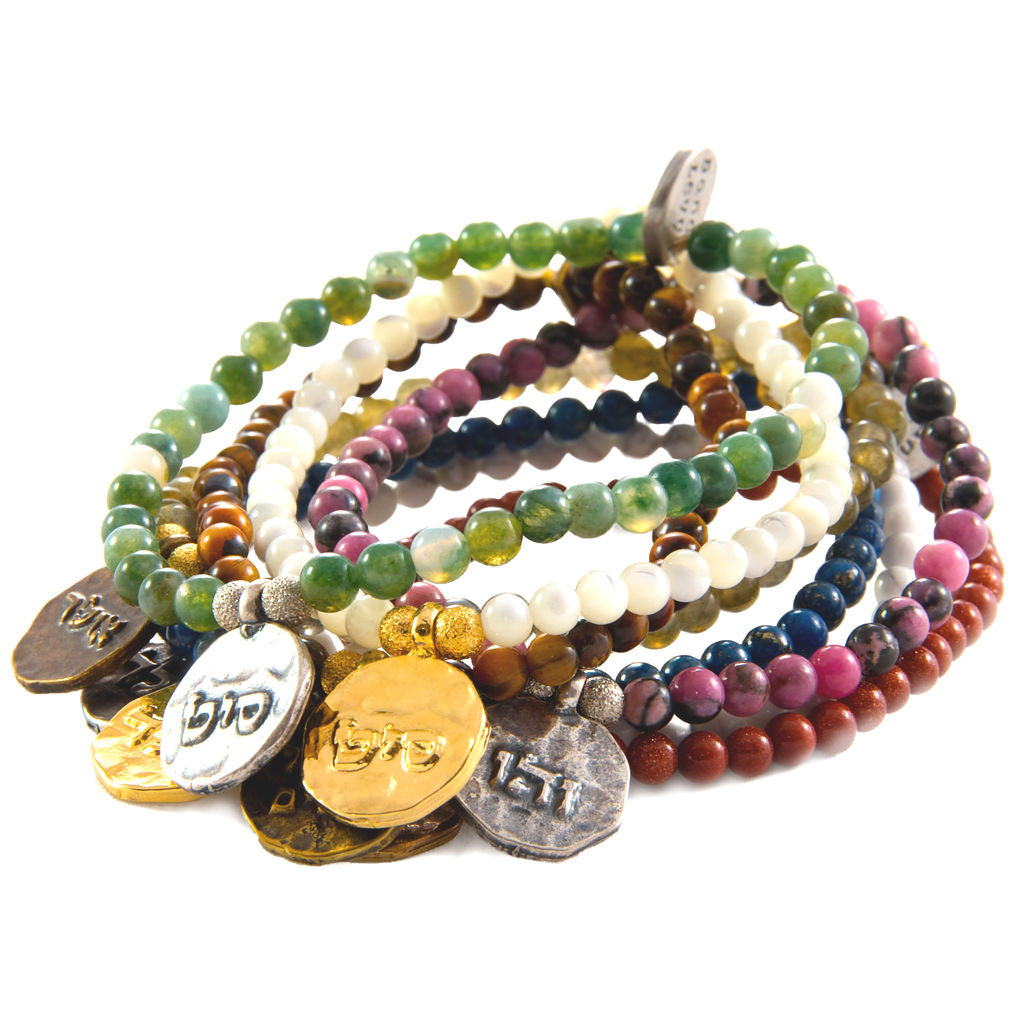 Dana Levy Kabbalah Blessing Token Charm Gemstone Bracelets Pile