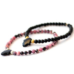 Dana Levy Semi Precious Hamsa Hand Charm Gemstone Bracelets - Black Onyx and Rhodonite