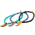 Dana Levy Tooth Amulet Faceted Glass Bead Bracelets Trio