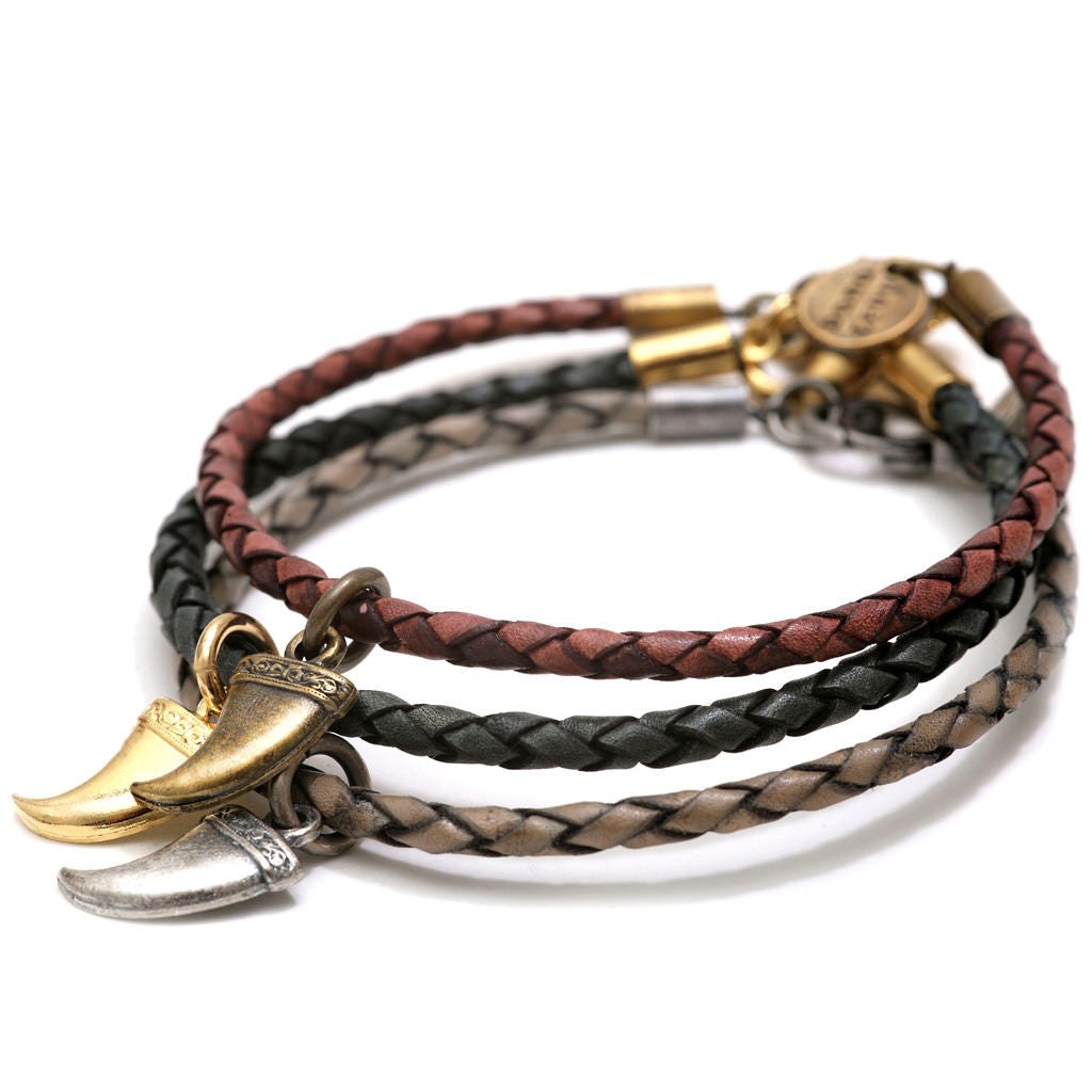Dana Levy Tooth Amulet Charm Leather Braid Bracelets Trio 