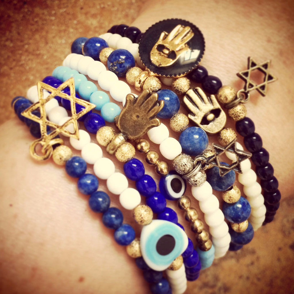 Dana Levy Evil Eye Heart Charm Glass Bead Bracelet - Wrist Mix 