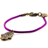 Dana Levy Hamsa Hand Charm Satin Cord Bracelet - Antique Gold and Magenta