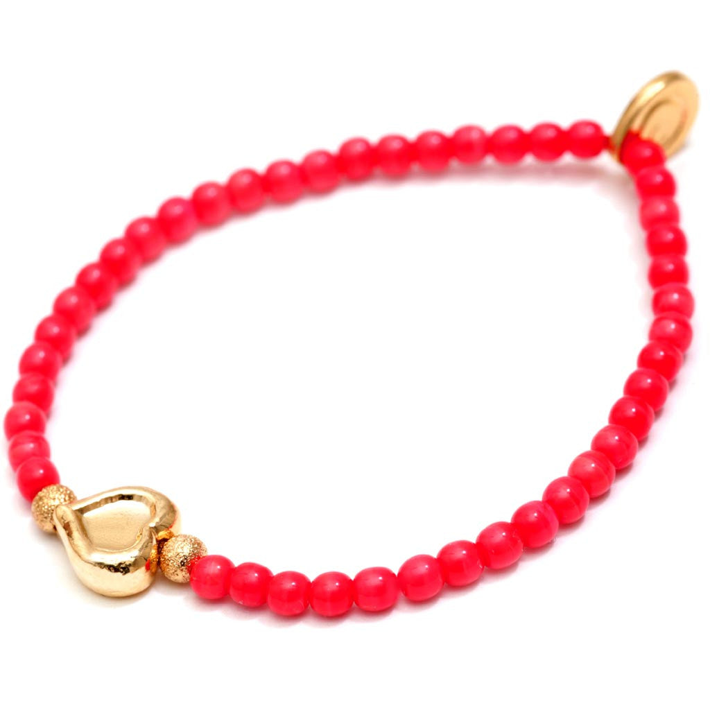 Dana Levy Heart Charm Glass Bead Bracelet - Coral