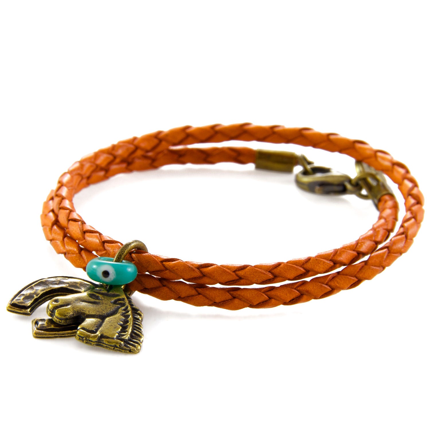Dana Levy Horse Horseshoe Charm Double Leather Braid Bracelet