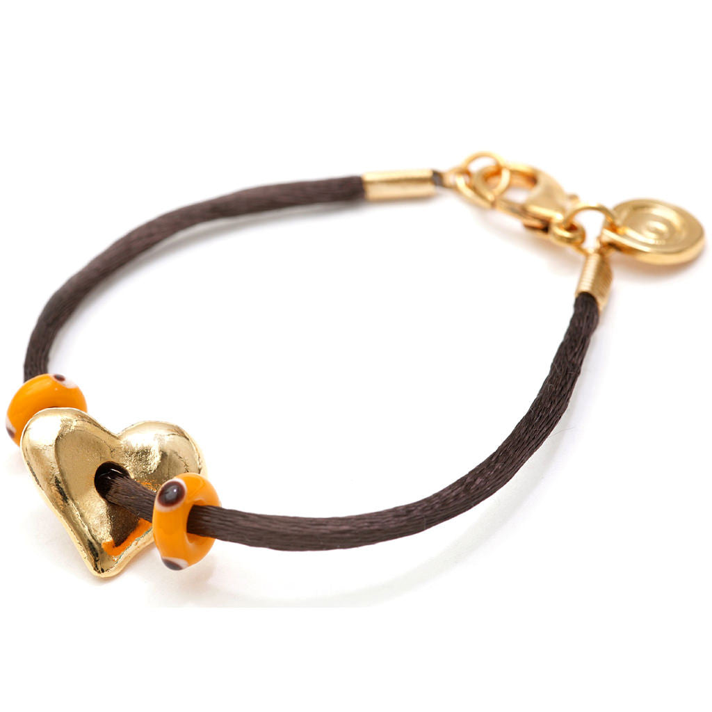 Dana Levy Love and Protection Satin Cord Bracelet - Gold and Chocolate Brown