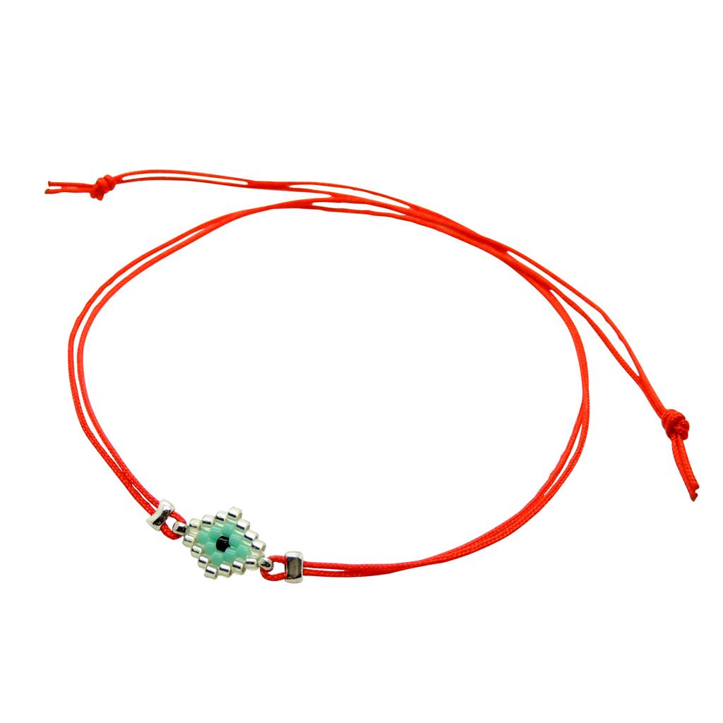 Dana Levy Mini Beaded Evil Eye Charm Cord Bracelet - Silver and Red Cord
