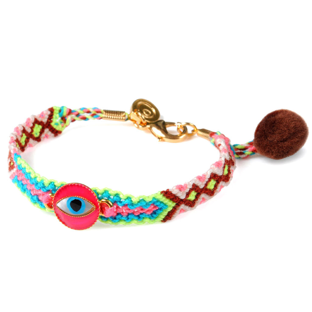 Dana Levy Limited Edition Neon Enamel Evil Eye Token Friendship Bracelet - Pink