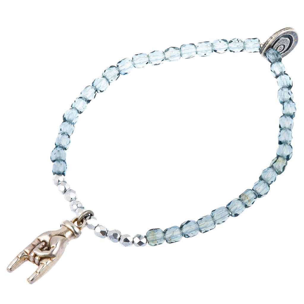Dana Levy Mano Hand Charm Faceted Glass Bead Bracelet - Antique Silver Grey