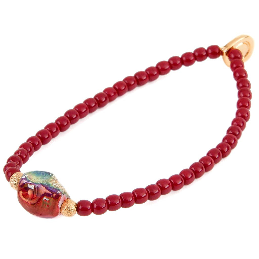 Dana Levy Mini Ceramic Skull Charm Glass Bead Bracelet - Maroon