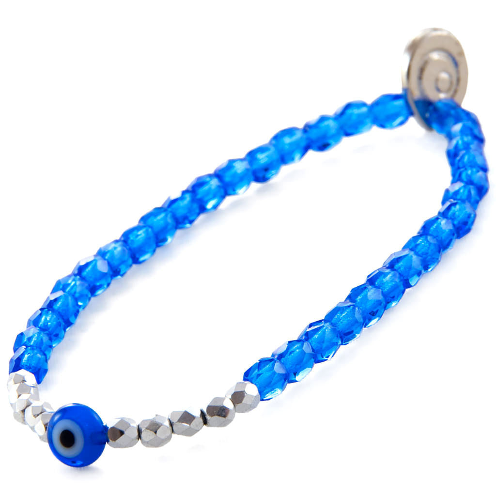 Dana Levy Mini Evil Eye Charm Faceted Glass Bead Bracelet - Silver Sapphire